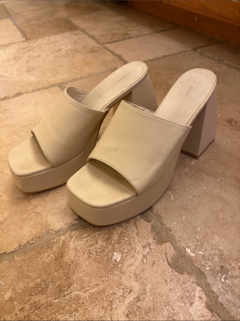 Princess Polly Cream Platform Slide Heels